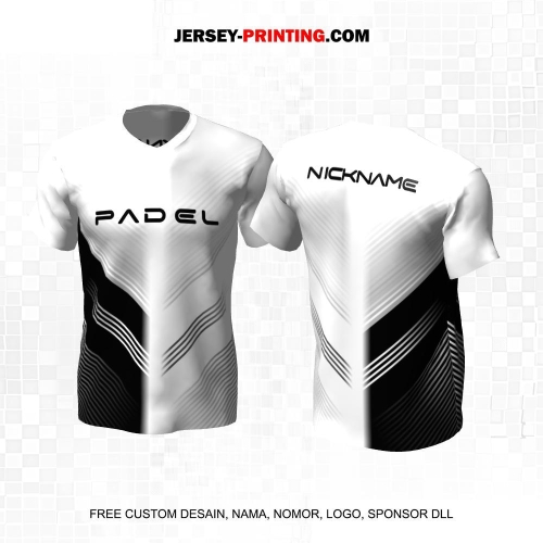 Jersey Olahraga Sport Padel Putih Hitam Abu Motif Garis 17