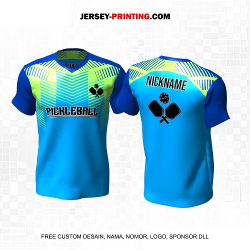Jersey Olahraga Sport Pickleball Biru Hijau Motif Geometris 69