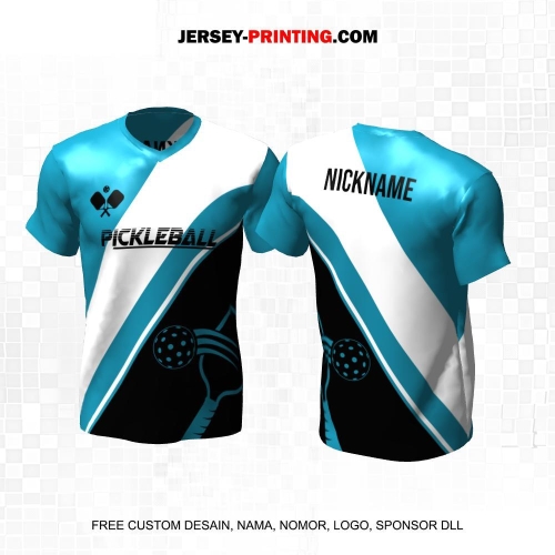 Jersey Olahraga Sport Pickleball Biru Hitam Putih Motif Garis 52