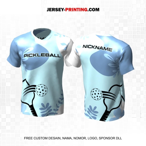 Jersey Olahraga Sport Pickleball Biru Motif Abstrak Flora 73