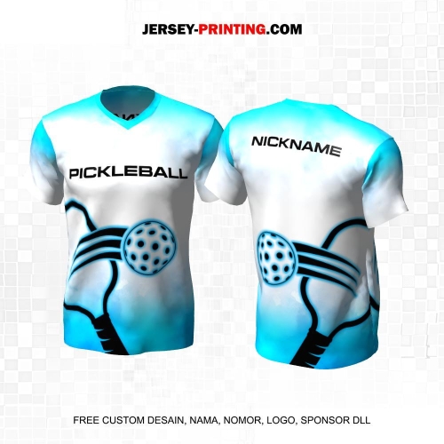 Jersey Olahraga Sport Pickleball Gradasi Biru Putih 30