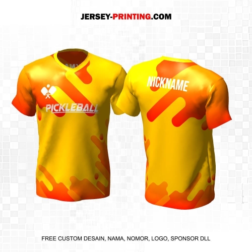 Jersey Olahraga Sport Pickleball Gradasi Kuning Orange Motif Abstrak 43