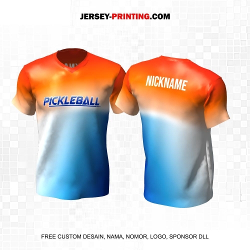 Jersey Olahraga Sport Pickleball Gradasi Orange Putih Biru 27