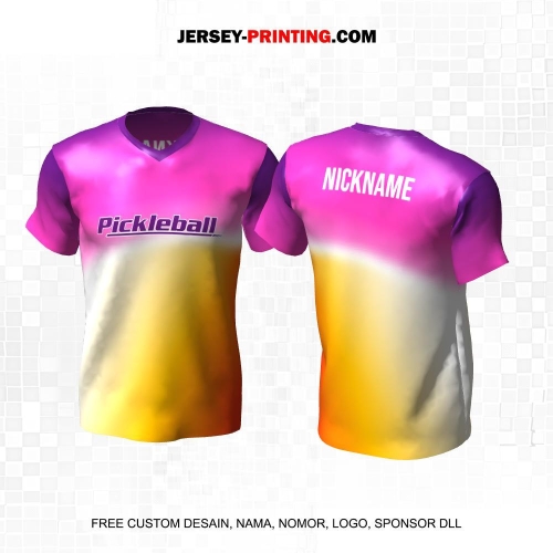 Jersey Olahraga Sport Pickleball Gradasi Ungu Putih Kuning 28