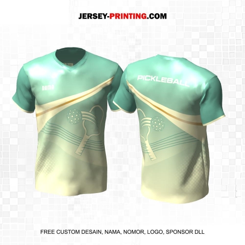 Jersey Olahraga Sport Pickleball Hijau Krem Motif Garis Polkadot 05