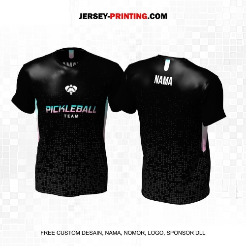 Jersey Olahraga Sport Pickleball Hitam Abu Motif Square 08