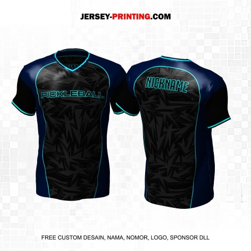 Jersey Olahraga Sport Pickleball Hitam Abu Navy Motif Abstrak 14