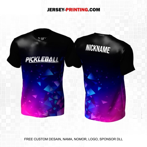 Jersey Olahraga Sport Pickleball Hitam Biru Pink Motif Triangle 45