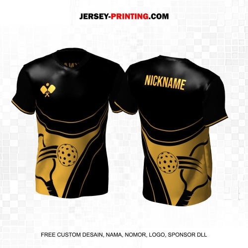 Jersey Olahraga Sport Pickleball Hitam Gold Motif Garis Lengkung 40