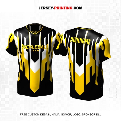 Jersey Olahraga Sport Pickleball Hitam Kuning Putih Motif Abstrak 18