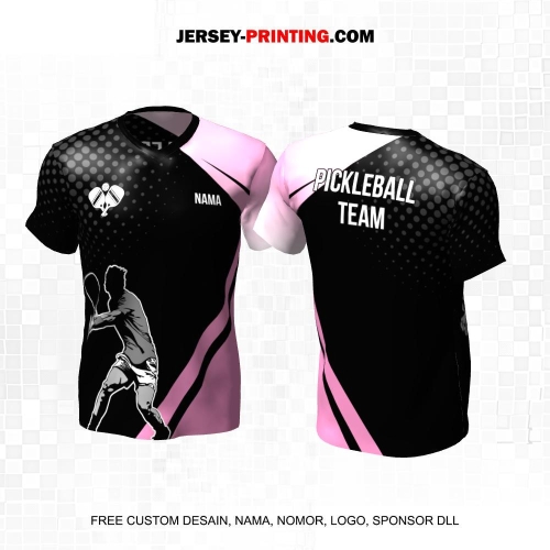 Jersey Olahraga Sport Pickleball Hitam Pink Abu Motif Garis Polkadot 02