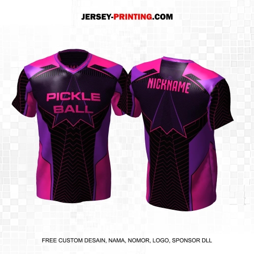 Jersey Olahraga Sport Pickleball Hitam Pink Ungu Motif Abstrak Garis 17