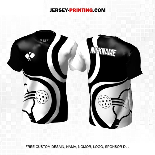 Jersey Olahraga Sport Pickleball Hitam Putih Motif Garis Lengkung 146