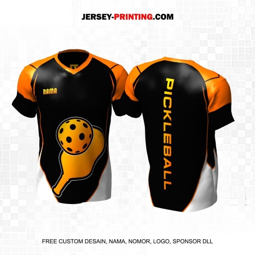 Jersey Olahraga Sport Pickleball Hitam Putih Orange Motif Garis 37