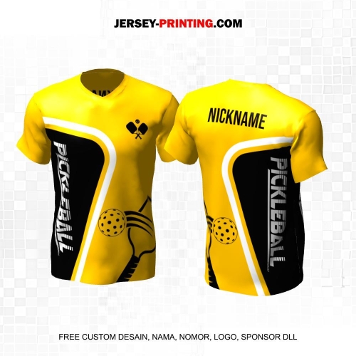 Jersey Olahraga Sport Pickleball Kuning Hitam Motif Bidang 51