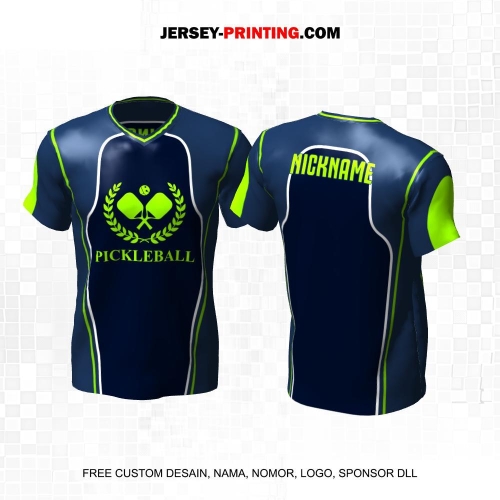 Jersey Olahraga Sport Pickleball Navy Hijau Motif Garis 15