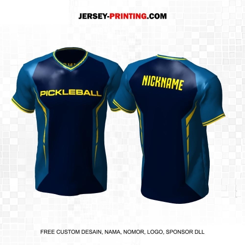 Jersey Olahraga Sport Pickleball Navy Kuning Motif Geometris 16