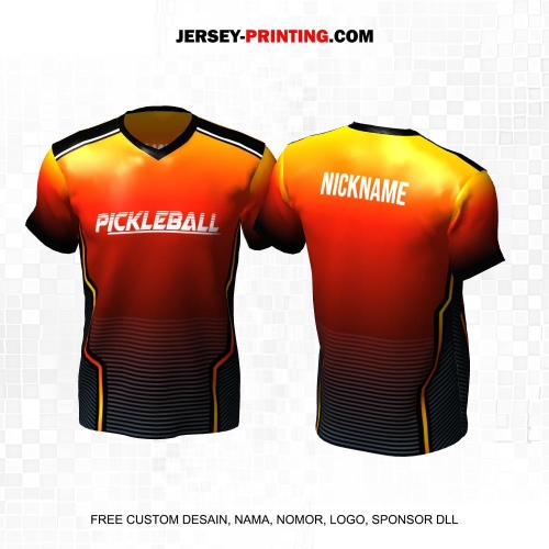 Jersey Olahraga Sport Pickleball Orange Hitam Motif Garis 24