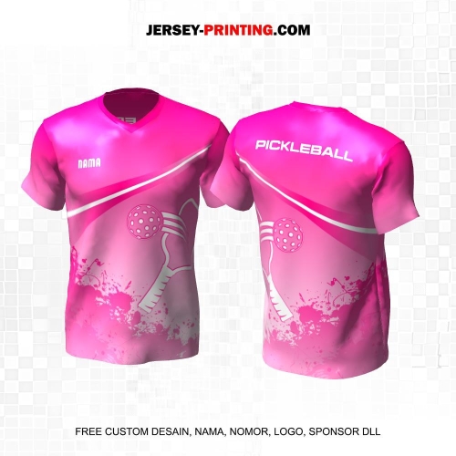 Jersey Olahraga Sport Pickleball Pink Putih Motif Abstrak 25