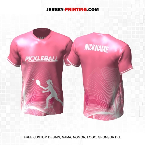 Jersey Olahraga Sport Pickleball Pink Putih Motif Flower 23