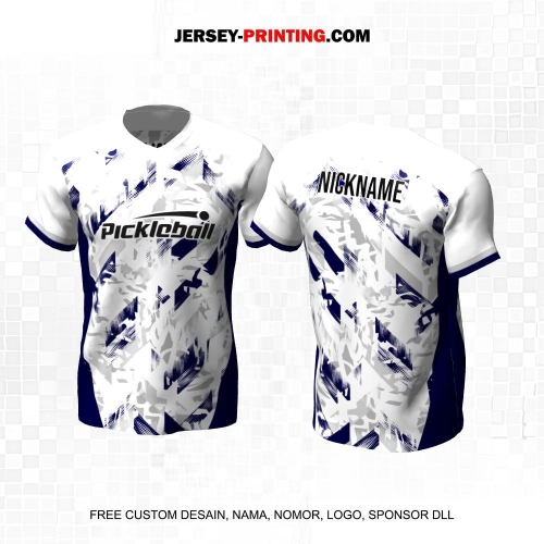 Jersey Olahraga Sport Pickleball Putih Biru Abu Motif Abstrak 11