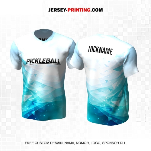 Jersey Olahraga Sport Pickleball Putih Biru Motif Abstrak 46