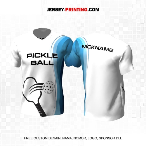 Jersey Olahraga Sport Pickleball Putih Biru Motif Gelombang 03
