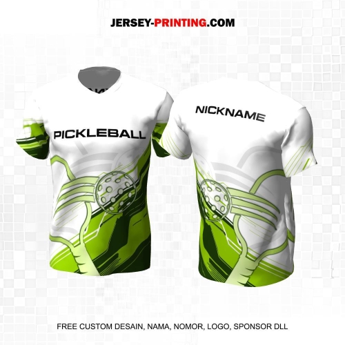 Jersey Olahraga Sport Pickleball Putih Hijau Motif Abstrak 44