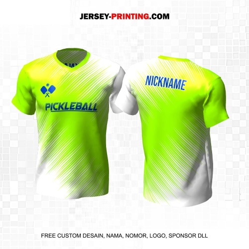 Jersey Olahraga Sport Pickleball Putih Hijau Motif Geometris 53