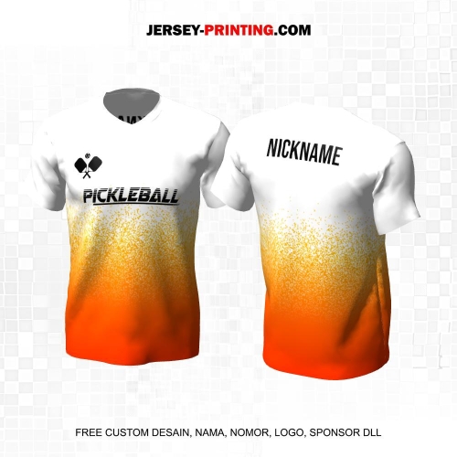 Jersey Olahraga Sport Pickleball Putih Orange Motif Brush Abstrak 49