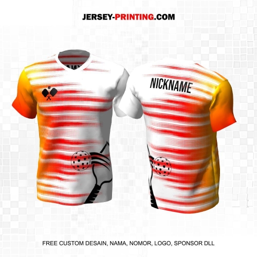 Jersey Olahraga Sport Pickleball Putih Orange Motif Dot Titik 64