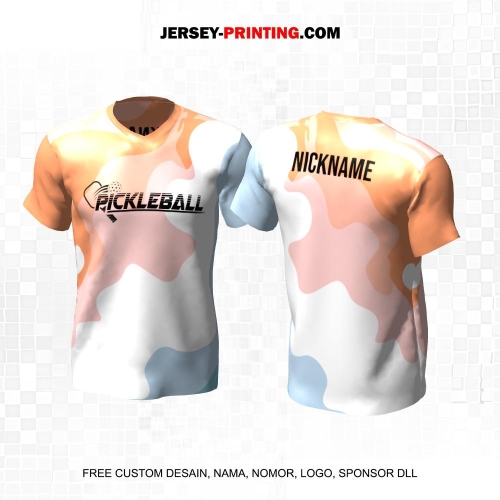 Jersey Olahraga Sport Pickleball Putih Orange Pink Biru Motif Abstrak 31