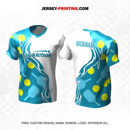 Jersey Olahraga Sport Pickleball Putih Tosca Kuning Motif Bola 12
