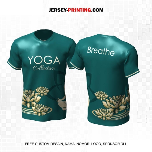 Jersey Olahraga Yoga Hijau Krem Motif Flower 09