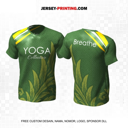 Jersey Olahraga Yoga Hijau Kuning Motif Geometris Flora 28