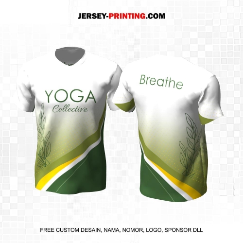 Jersey Olahraga Yoga Hijau Kuning Putih Motif Abstrak Flora 06