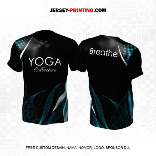 Jersey Olahraga Yoga Hitam Biru Putih Motif Daun Polkadot 25