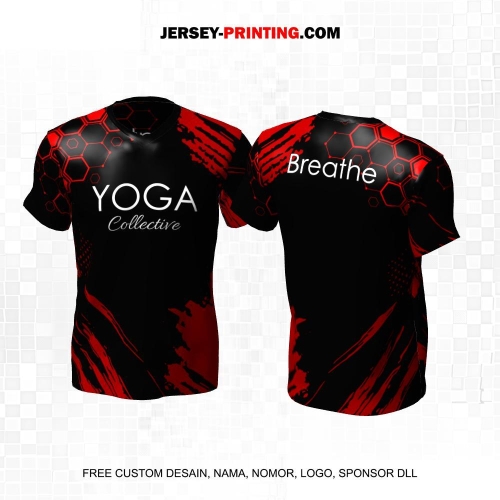 Jersey Olahraga Yoga Hitam Maroon Motif Abstrak Honeycomb 10