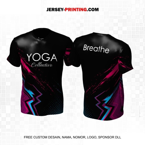 Jersey Olahraga Yoga Hitam Pink Biru Motif Abstrak 29