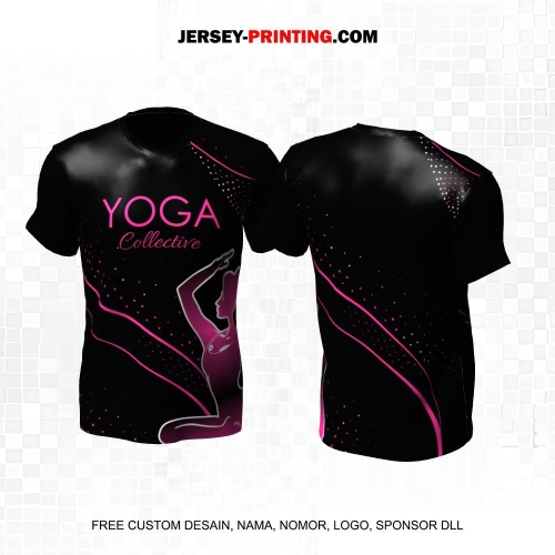 Jersey Olahraga Yoga Hitam Pink Motif Polkadot Line 03