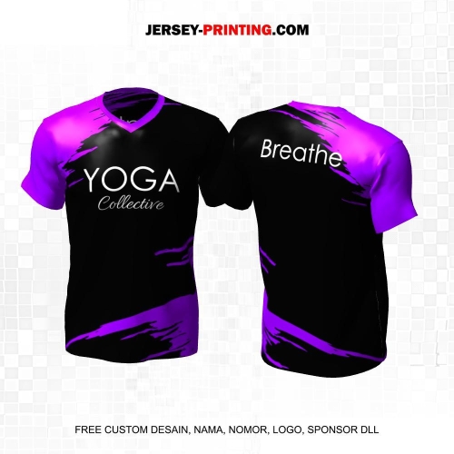 Jersey Olahraga Yoga Hitam Ungu Motif Brush Abstrak 05