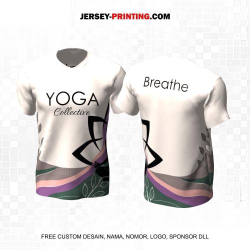 Jersey Olahraga Yoga Krem Hijau Ungu Motif Gelombang Daun 20