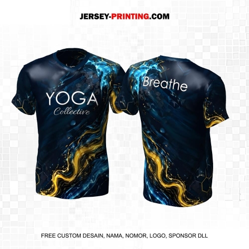 Jersey Olahraga Yoga Navy Gold Motif Liquid 15