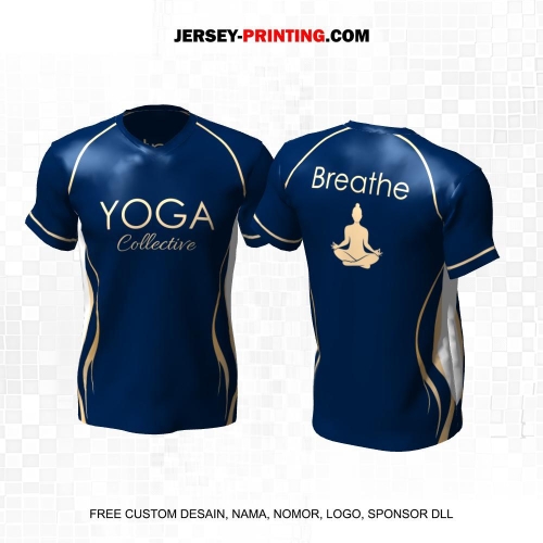 Jersey Olahraga Yoga Navy Krem Putih Motif Line 30