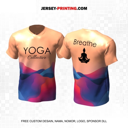 Jersey Olahraga Yoga Orange Pink Navy Motif Gelombang 21