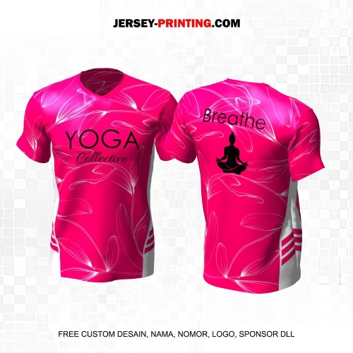 Jersey Olahraga Yoga Pink Putih Motif Daun 17