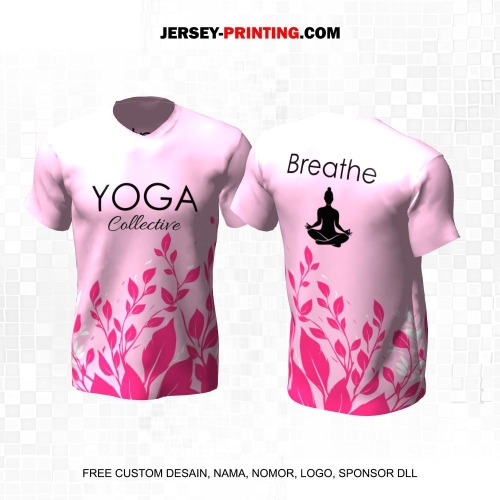 Jersey Olahraga Yoga Pink Putih Motif Daun 18