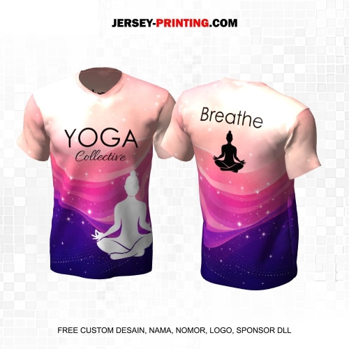 Jersey Olahraga Yoga Pink Ungu Motif Gelombang 19