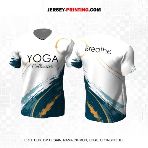 Jersey Olahraga Yoga Putih Biru Gold Motif Abstrak 26