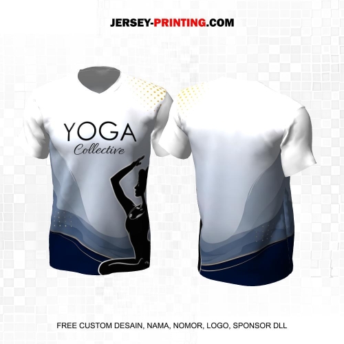Jersey Olahraga Yoga Putih Biru Motif Gelombang 04